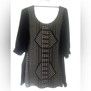 NWT BigStrikeusa Women’s Black/Ivory Art Deco Boho Mini Dress SzM Abstract